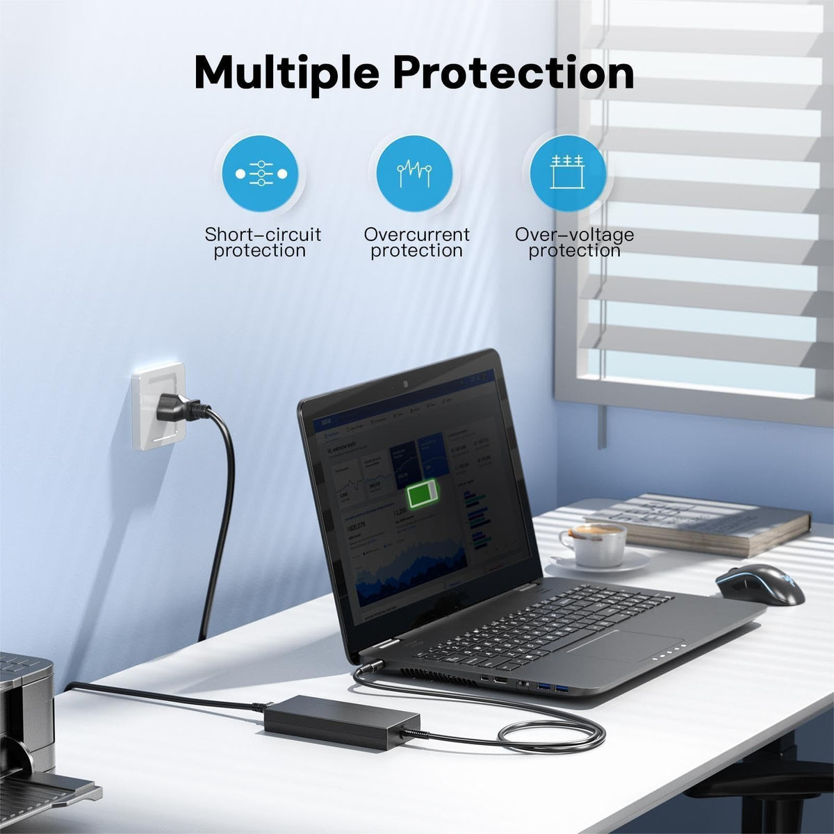 DONGERDI adapter next to laptop for scale showing compact design and portability benefit