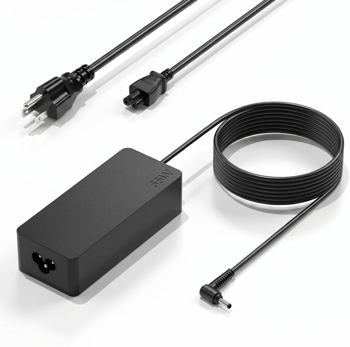 Donggerdi 65W laptop charger front view showing compact design for travel