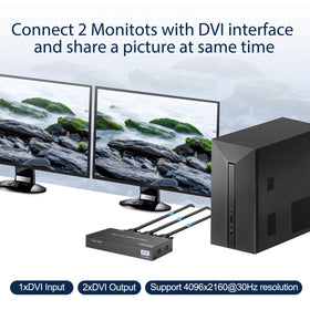 Rear panel of DONGJIAN DVI Splitter with ports for easy setup and EDID management.