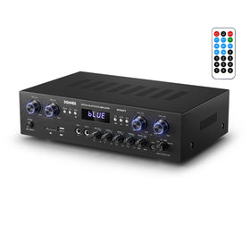 Donner Bluetooth 5.0 stereo amplifier front panel with accessible controls for setup.
