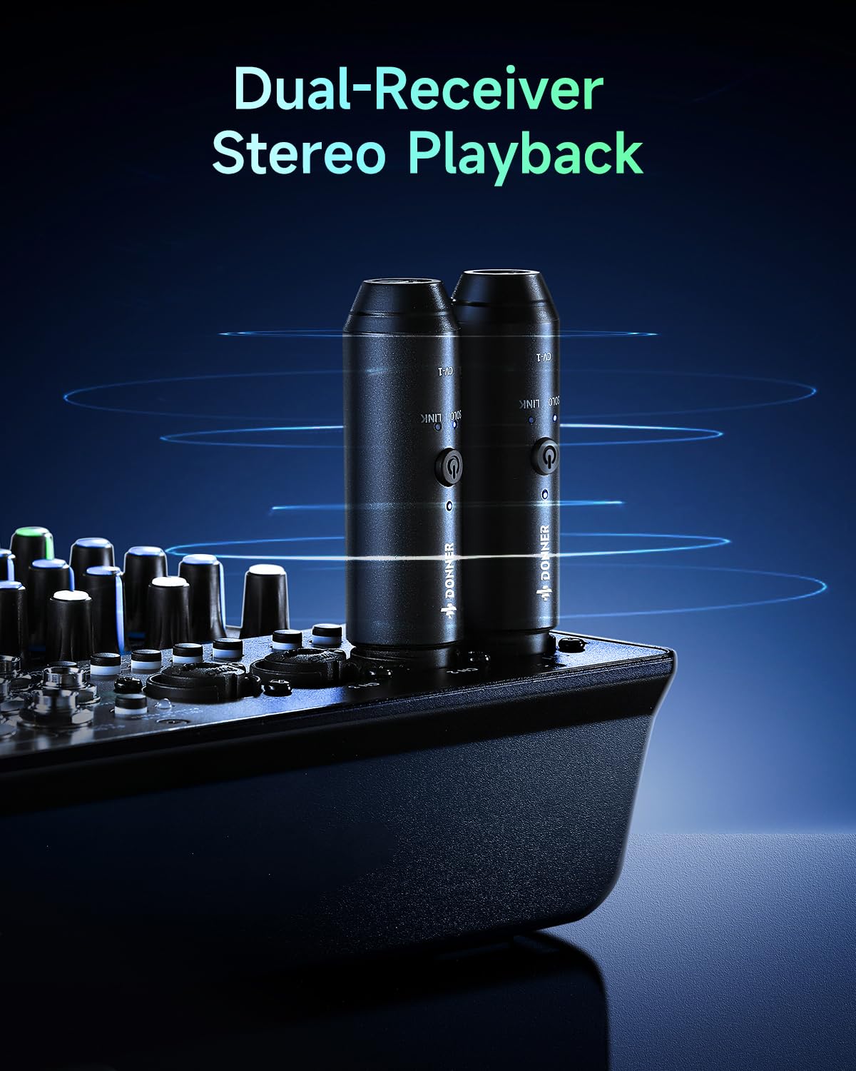 Donner CV-1 plugged into a PA speaker during a live event for cable-free streaming