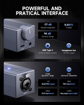 Donner EM1 3.5mm output close-up feeding in-ear monitors for clear audio