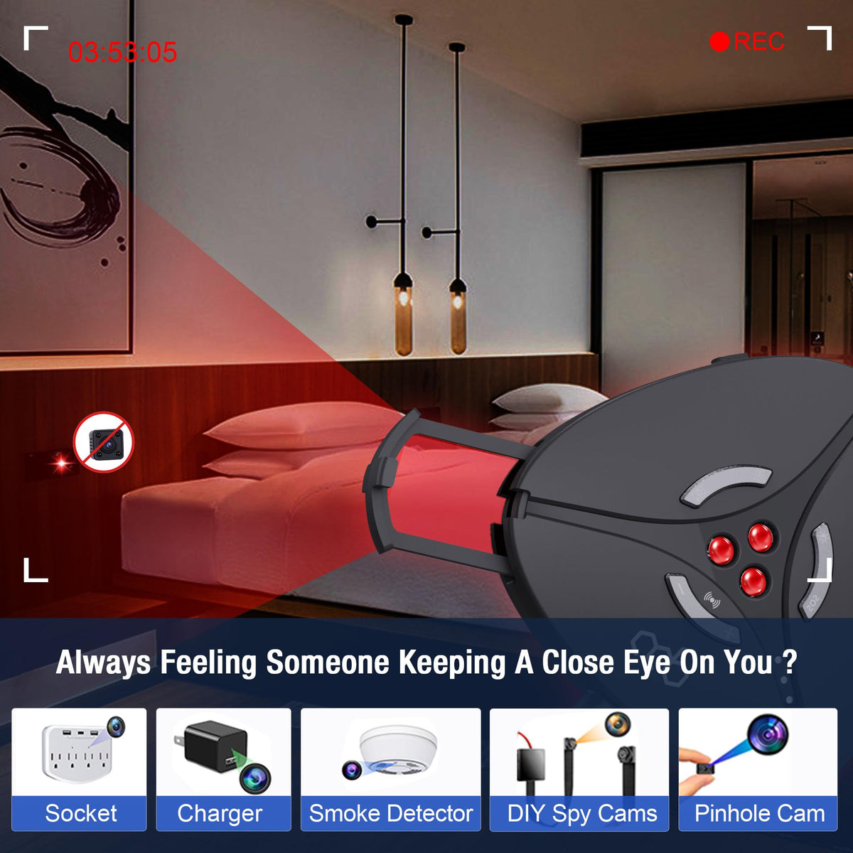Dooreemee bag detector checks for hidden cameras during trips.