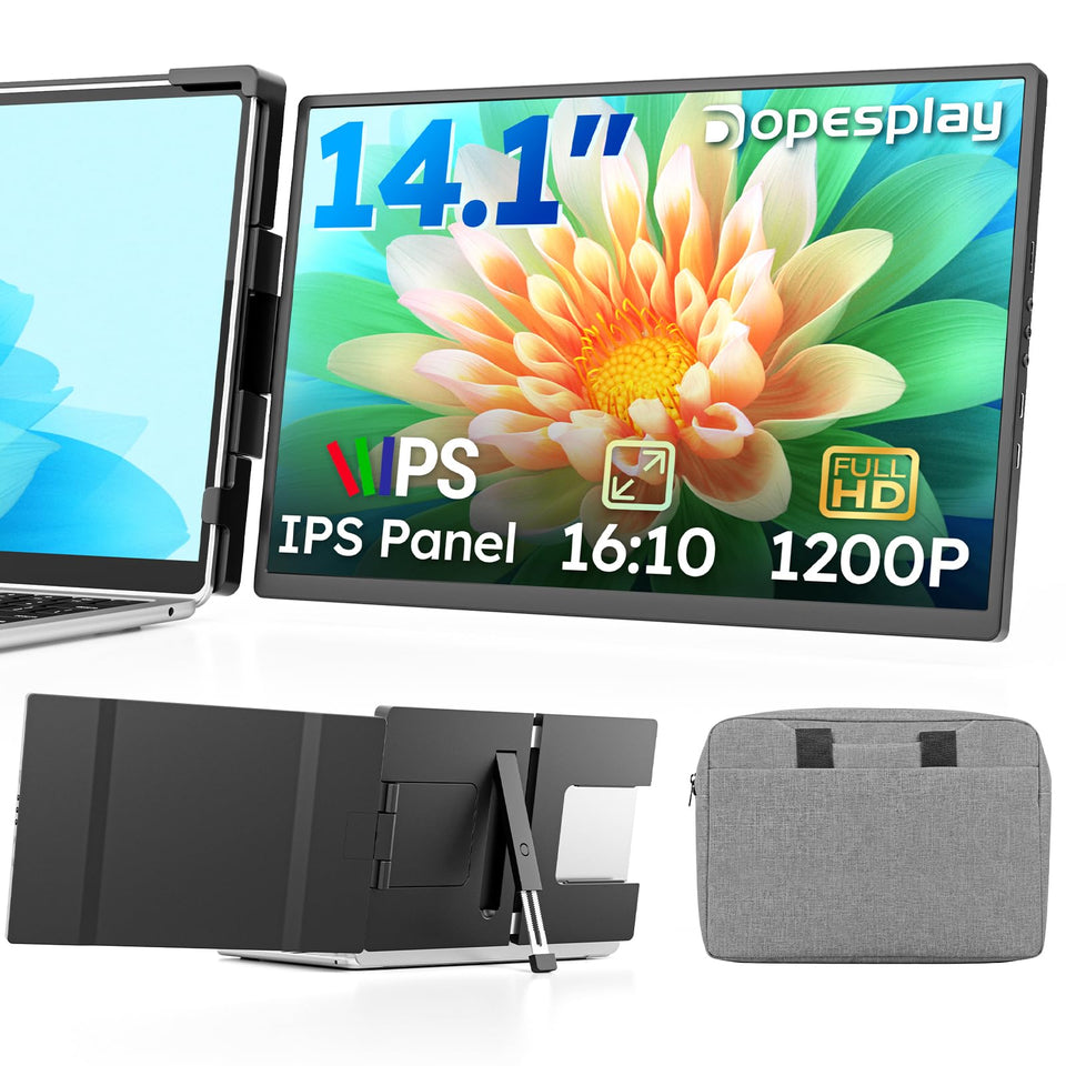 Dopesplay dual-screen extender in use with a laptop for multitasking.