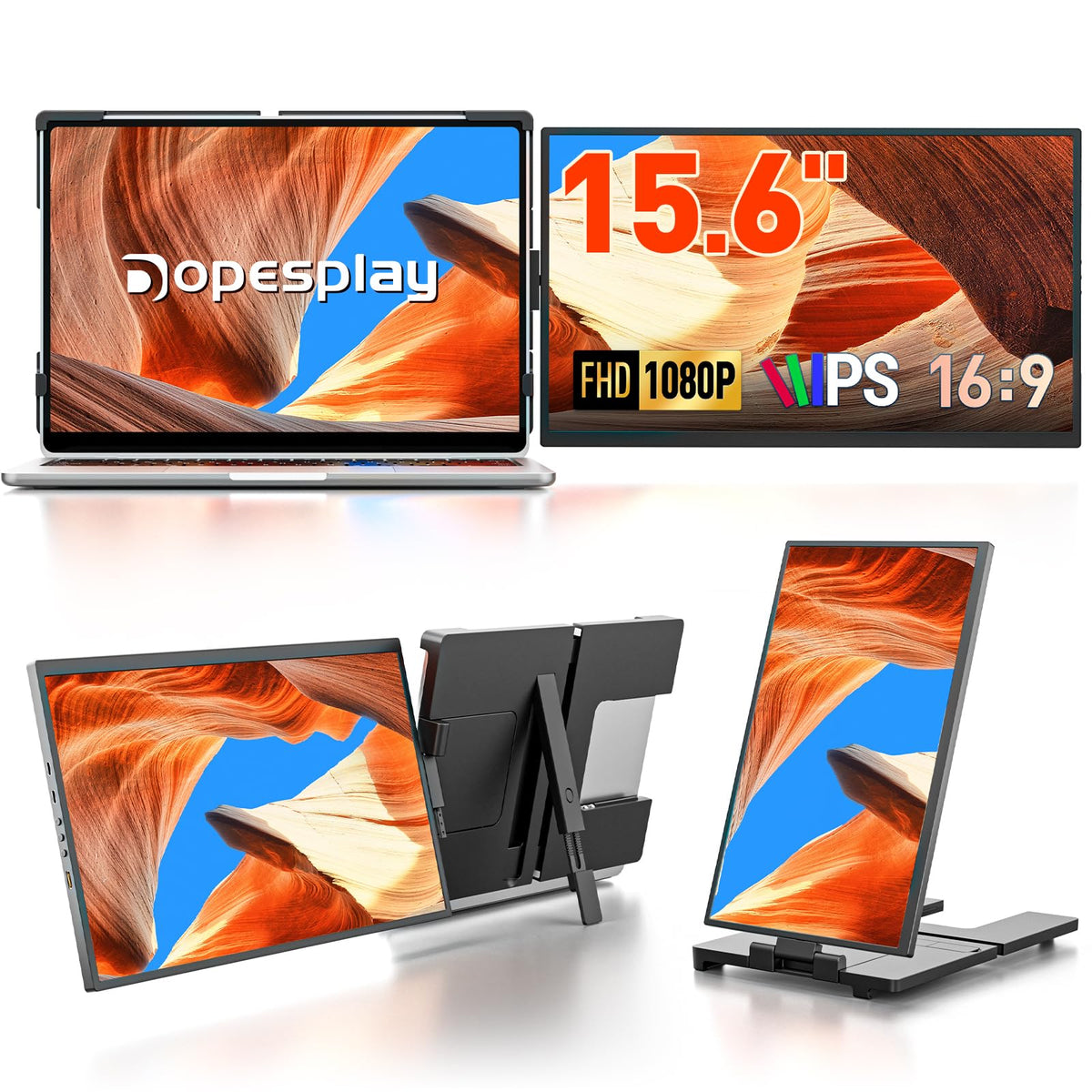 Dopesplay dual-screen laptop monitor setup for enhanced multitasking on the go.
