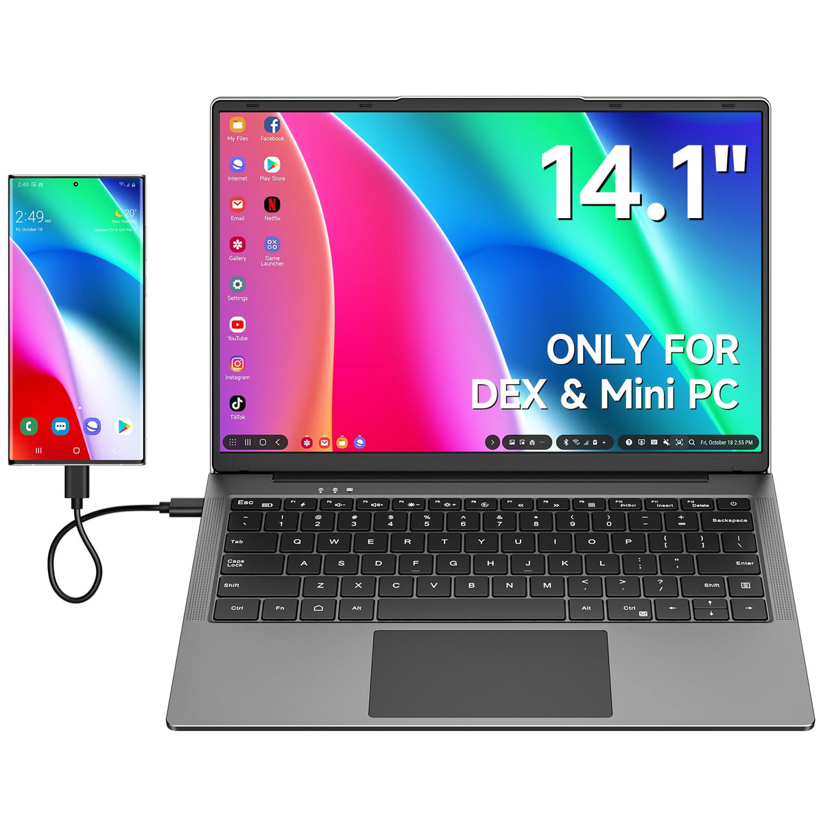 Dopesplay Lapdock 14-inch front view with keyboard for on-the-go productivity