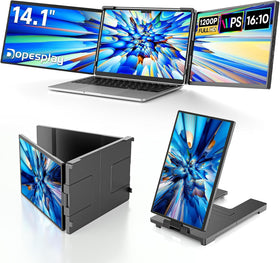 Dopesplay laptop screen extender 14in front view shows portable multi-screen setup for productive travel.