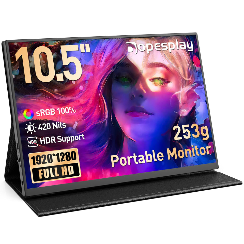 Dopesplay portable monitor front view shows compact 10.5-inch design for on-the-go work.