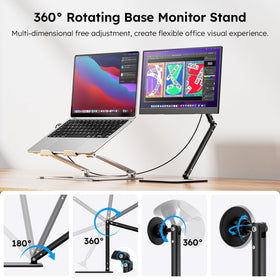 Dopesplay portable monitor featuring 360-degree rotating magnetic stand for portrait or landscape layouts.