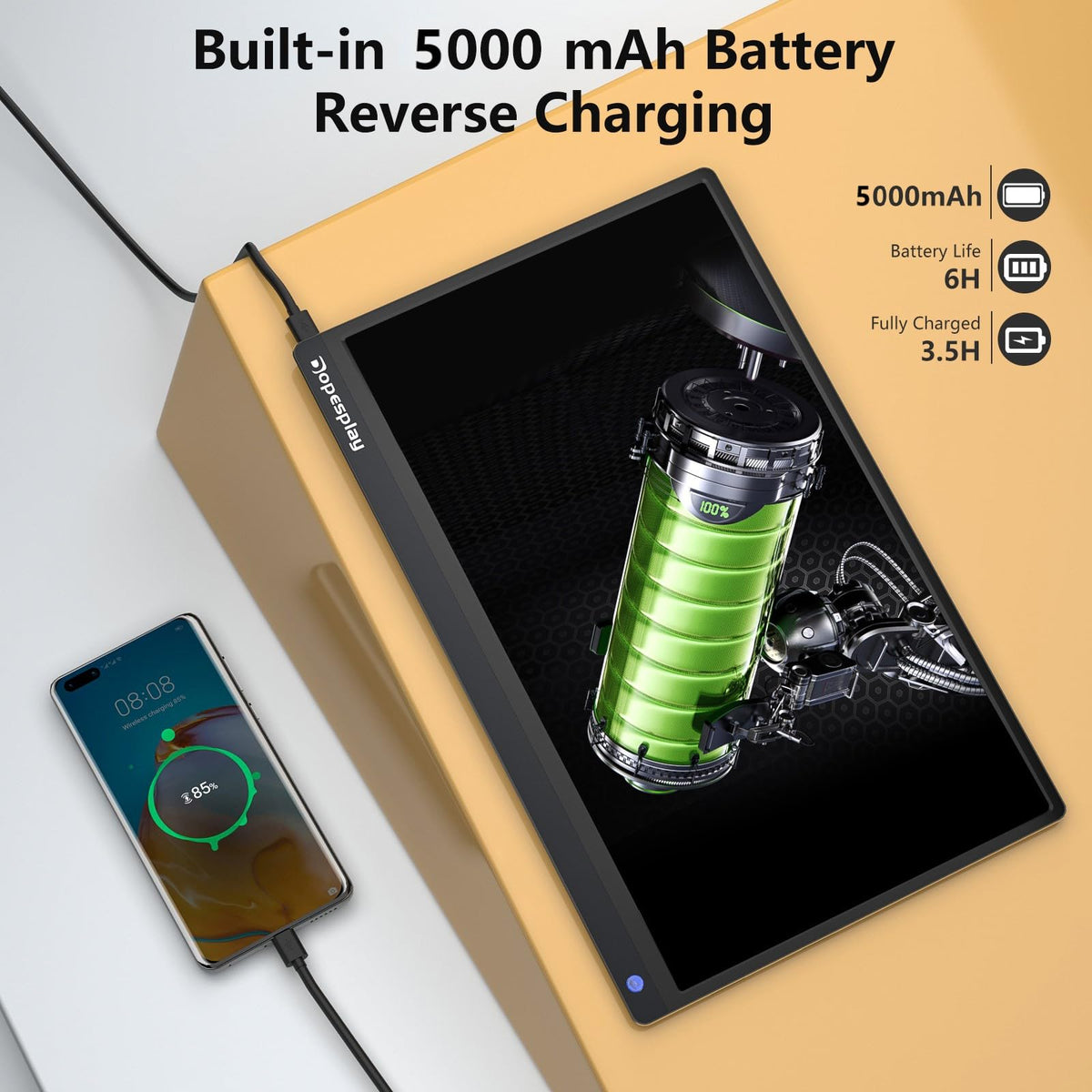 Dopesplay portable monitor in packaging shows quick setup