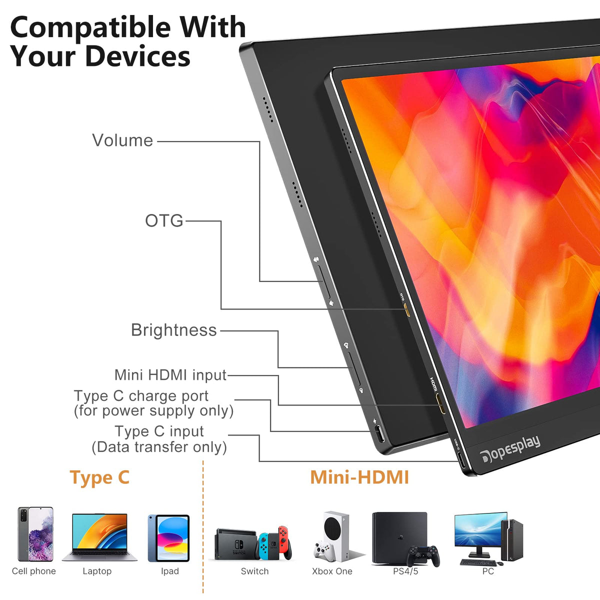 Dopesplay portable monitor with PS5 setup for console gaming