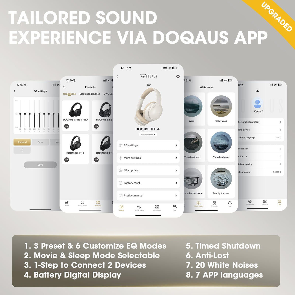 DOQAUS headset supports clearer calls with noise-reducing microphone