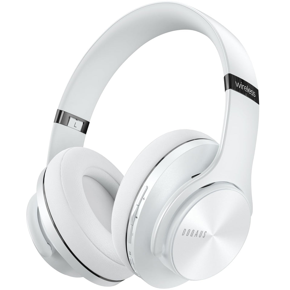 DOQAUS front view showing sleek headset and travel-ready build benefit