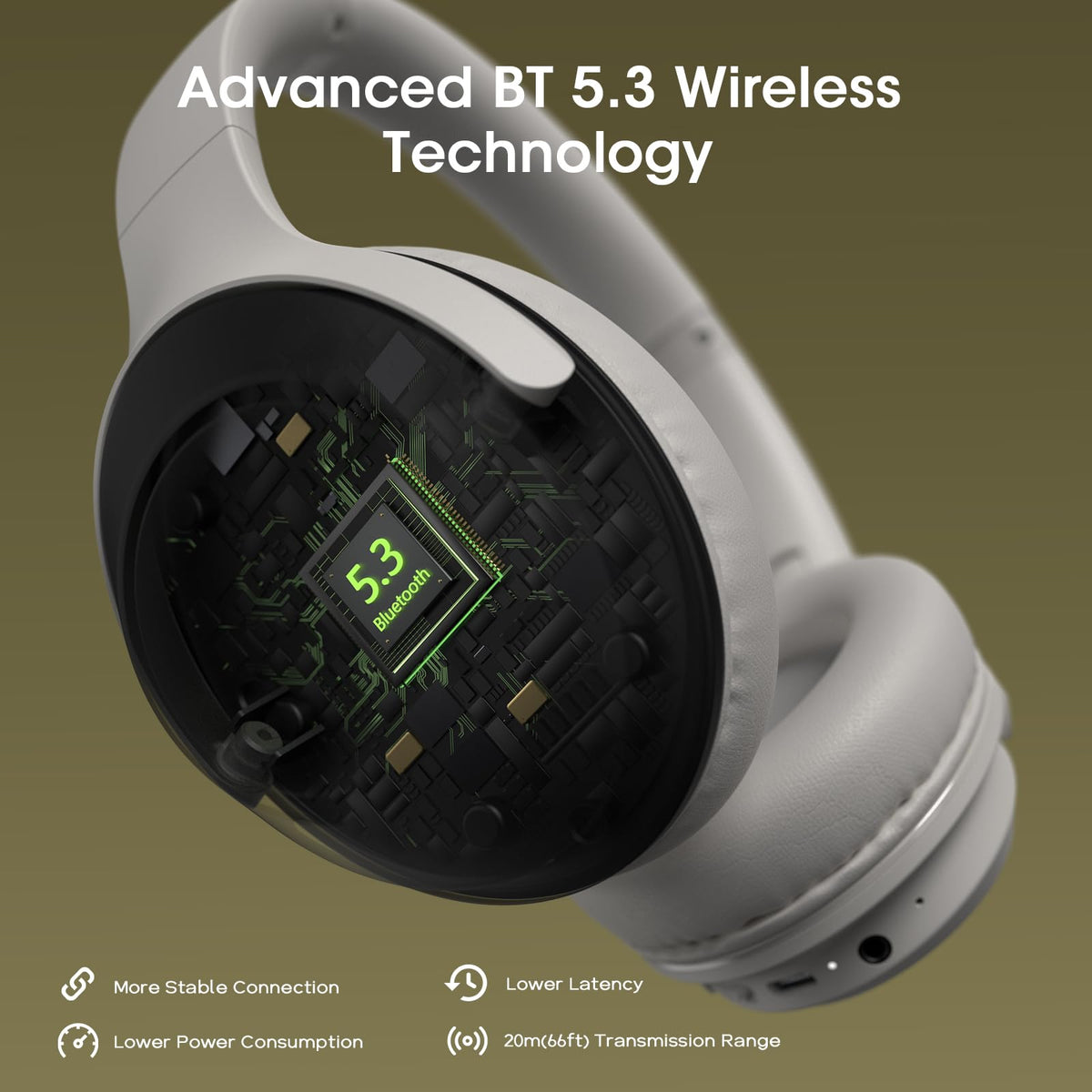 DOQAUS 40mm drivers deliver hi-fi sound with crisp highs and deep bass.