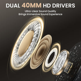 DOQAUS headphones beside a hand to show size and portability benefits