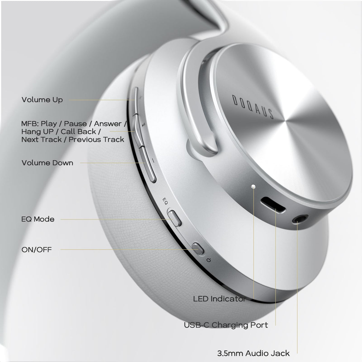 DOQAUS soft ear cushions and ergonomic design reduce fatigue during long sessions.