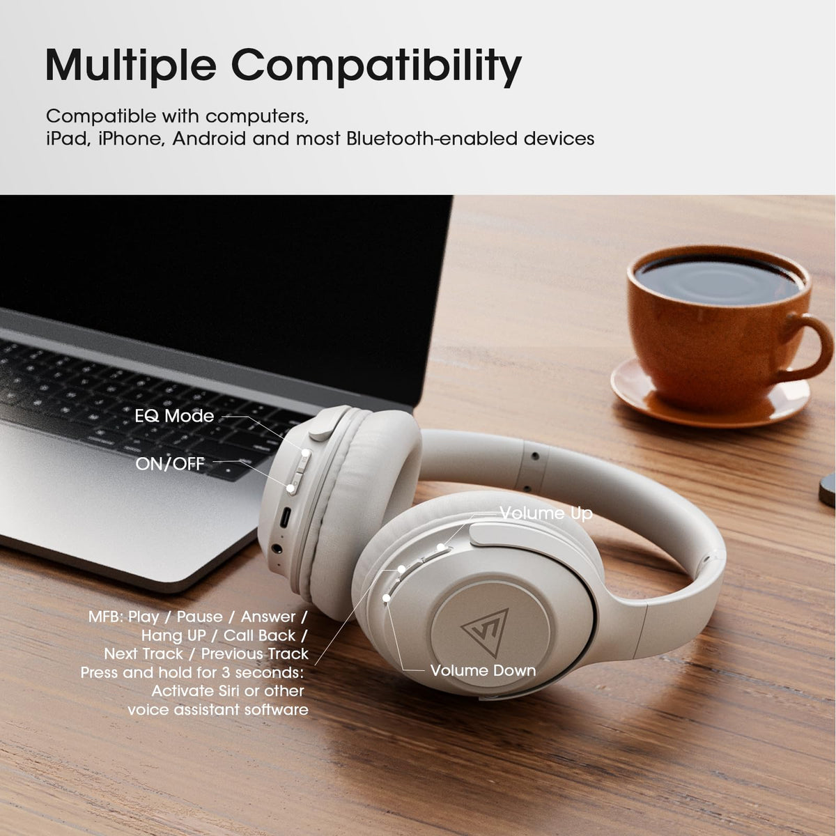 DOQAUS headphones easily pair with multiple devices for seamless switching.