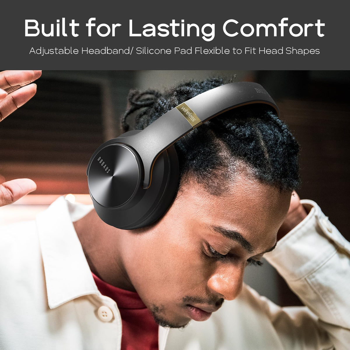 DOQAUS over-ear headphones bass-boost mode for richer lows.