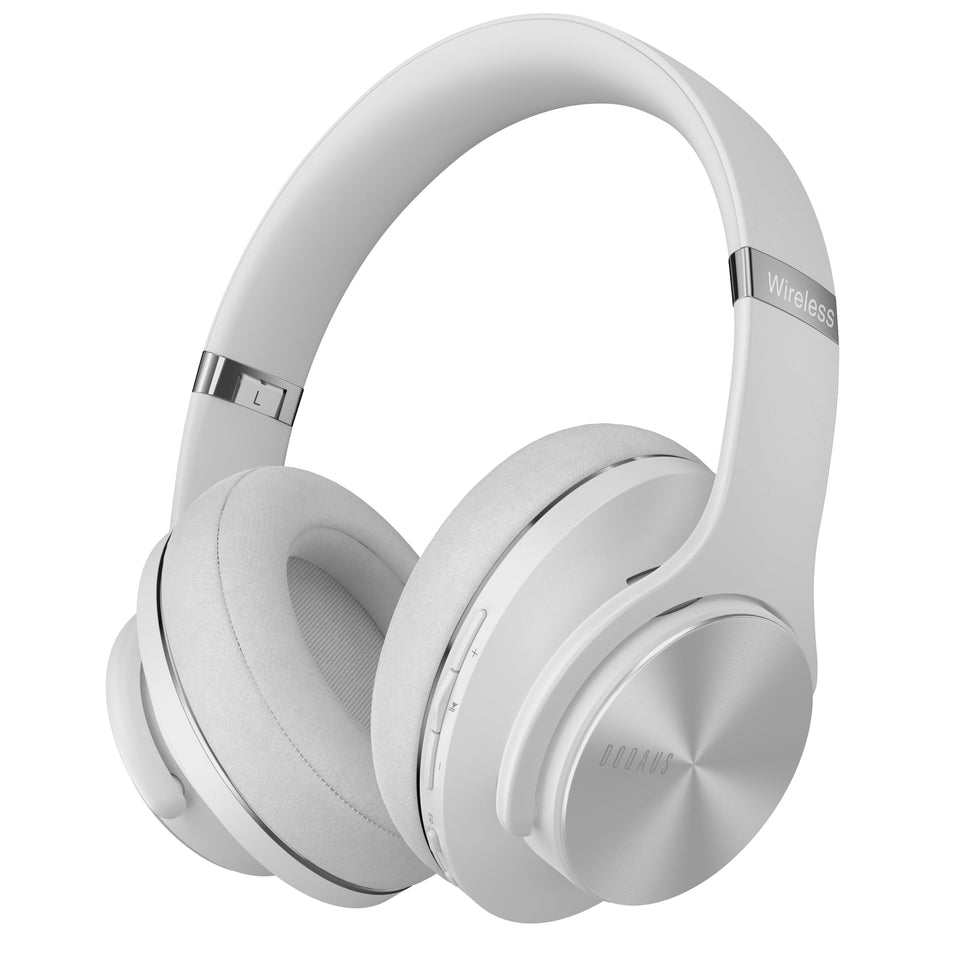 DOQAUS front view showing sleek over-ear design and long-play benefit