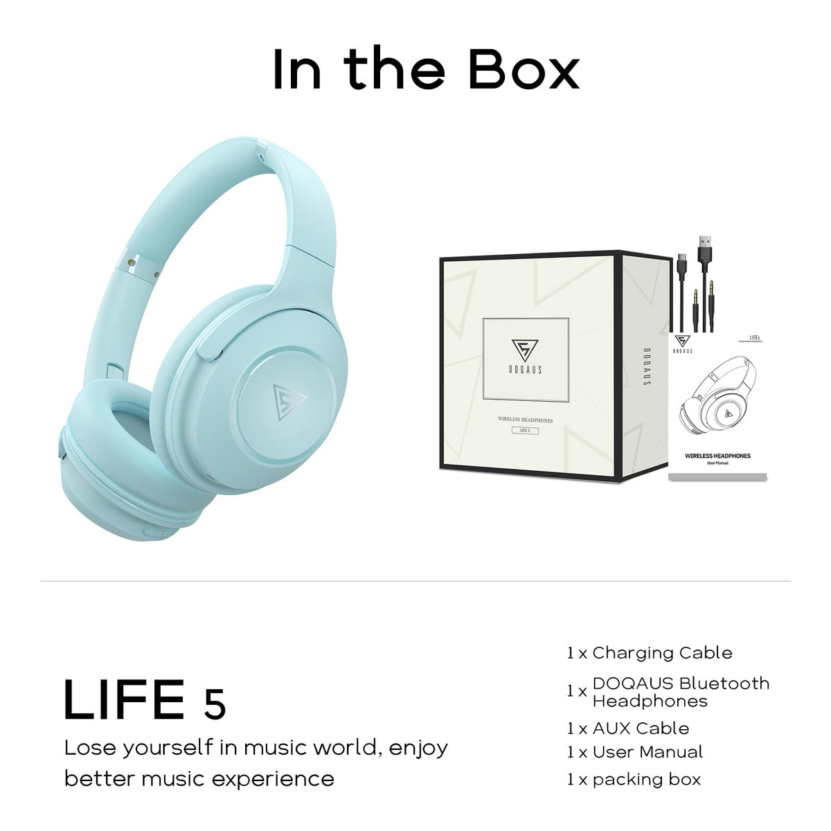 DOQAUS wired mode with 3.5 mm cable for uninterrupted listening