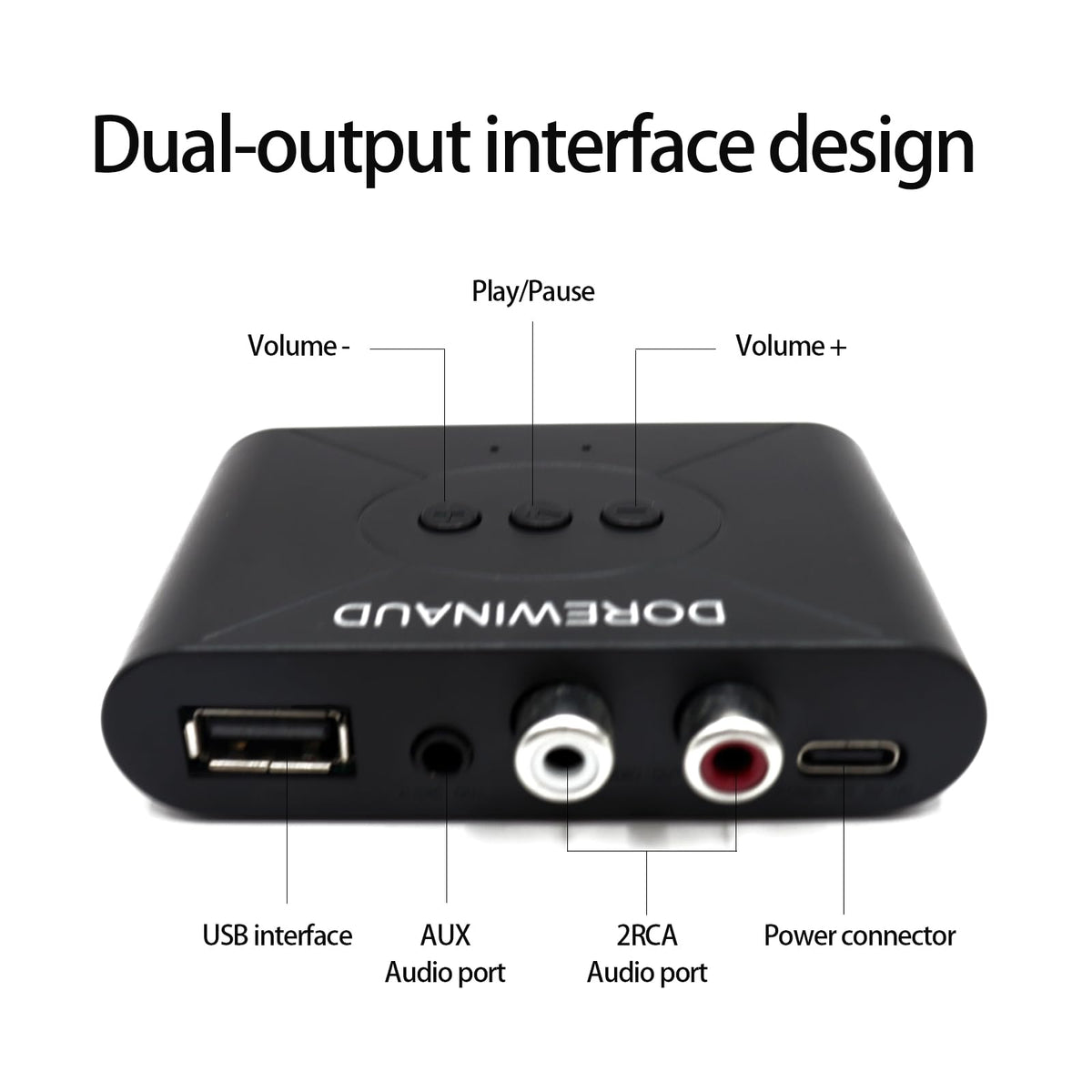 DOREWINAUD 3.5mm and RCA outputs detail for broad speaker compatibility
