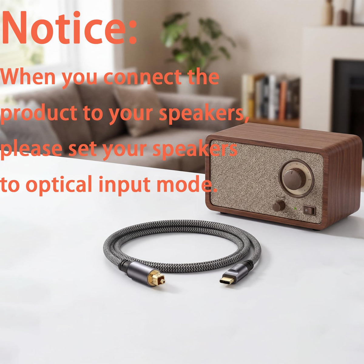 DOREWINAUD USB-C to Toslink cable 1m length enables flexible desk setup