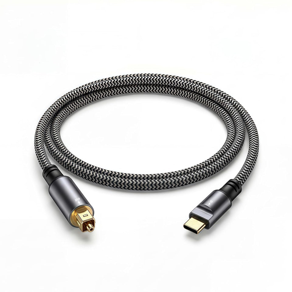 DOREWINAUD USB-C to Toslink cable main shot shows rugged aluminum housing for stable audio