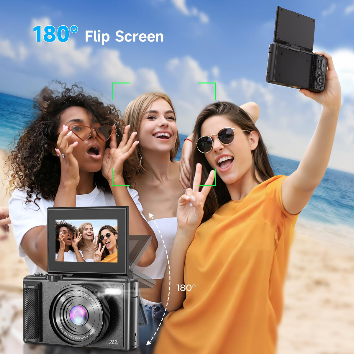 Dorida 180-degree tilt screen enables easy self-framing from any angle