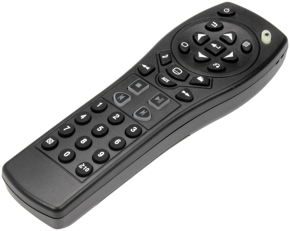 Dorman DVD remote control front view, direct replacement for compatible GM models.