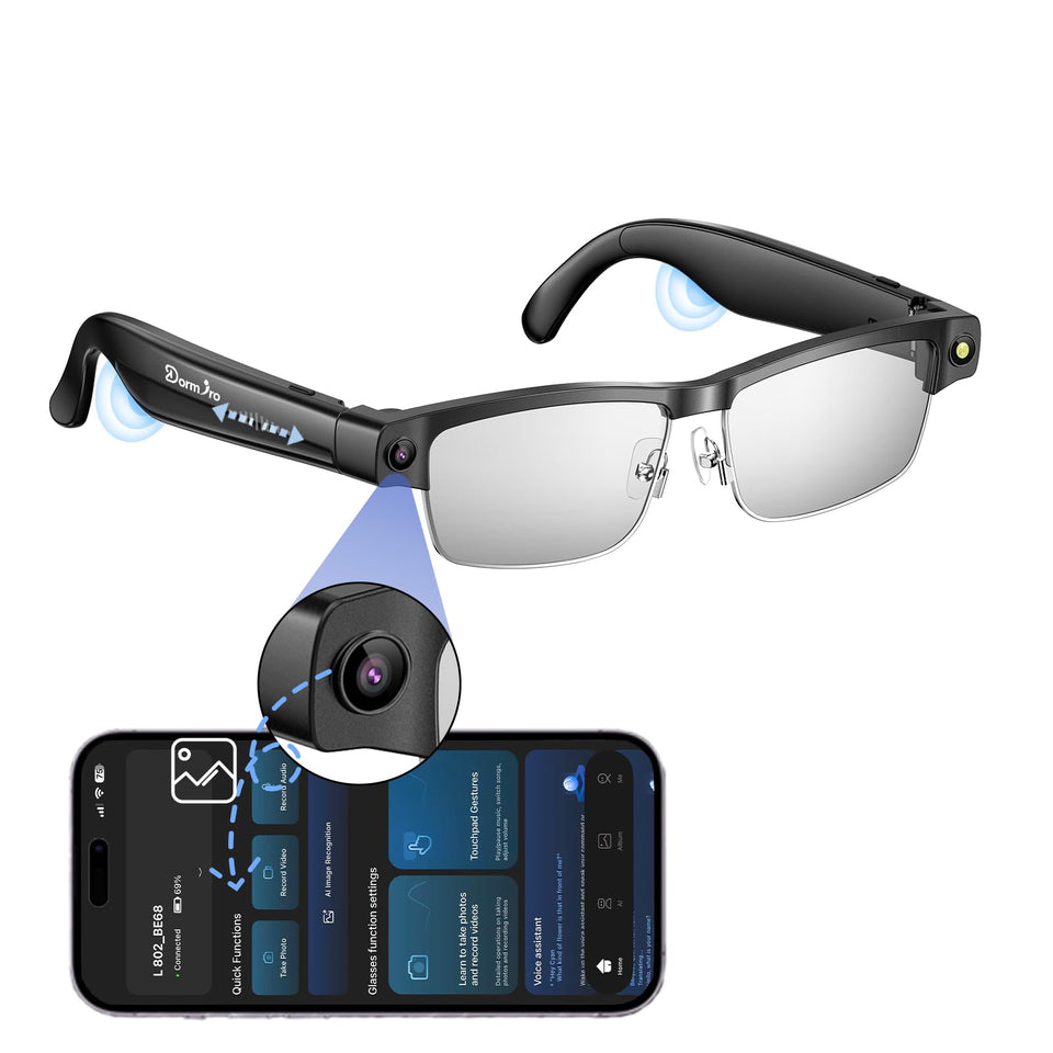 Dormiro Camera Glasses capture crisp 8MP HD video outdoors for memories.