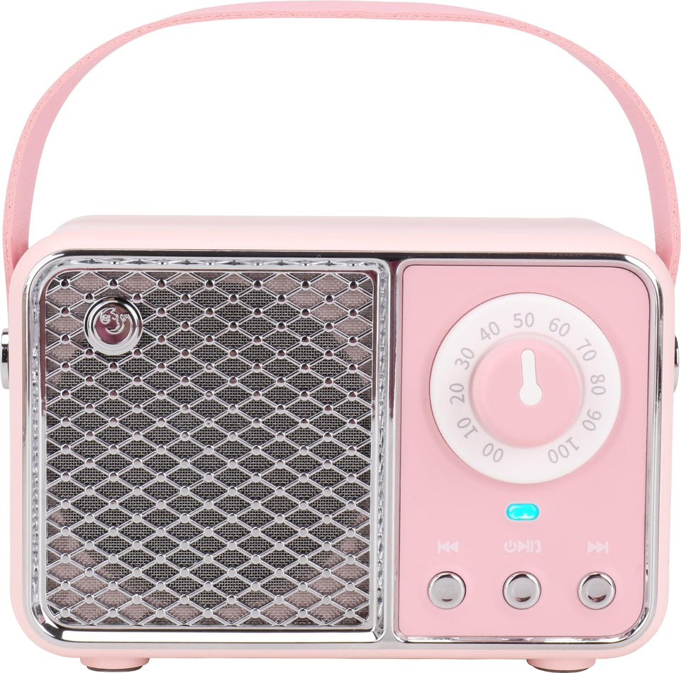 Dosmix kawaii retro bluetooth speaker pink front view, compact desk companion for crystal-clear sound