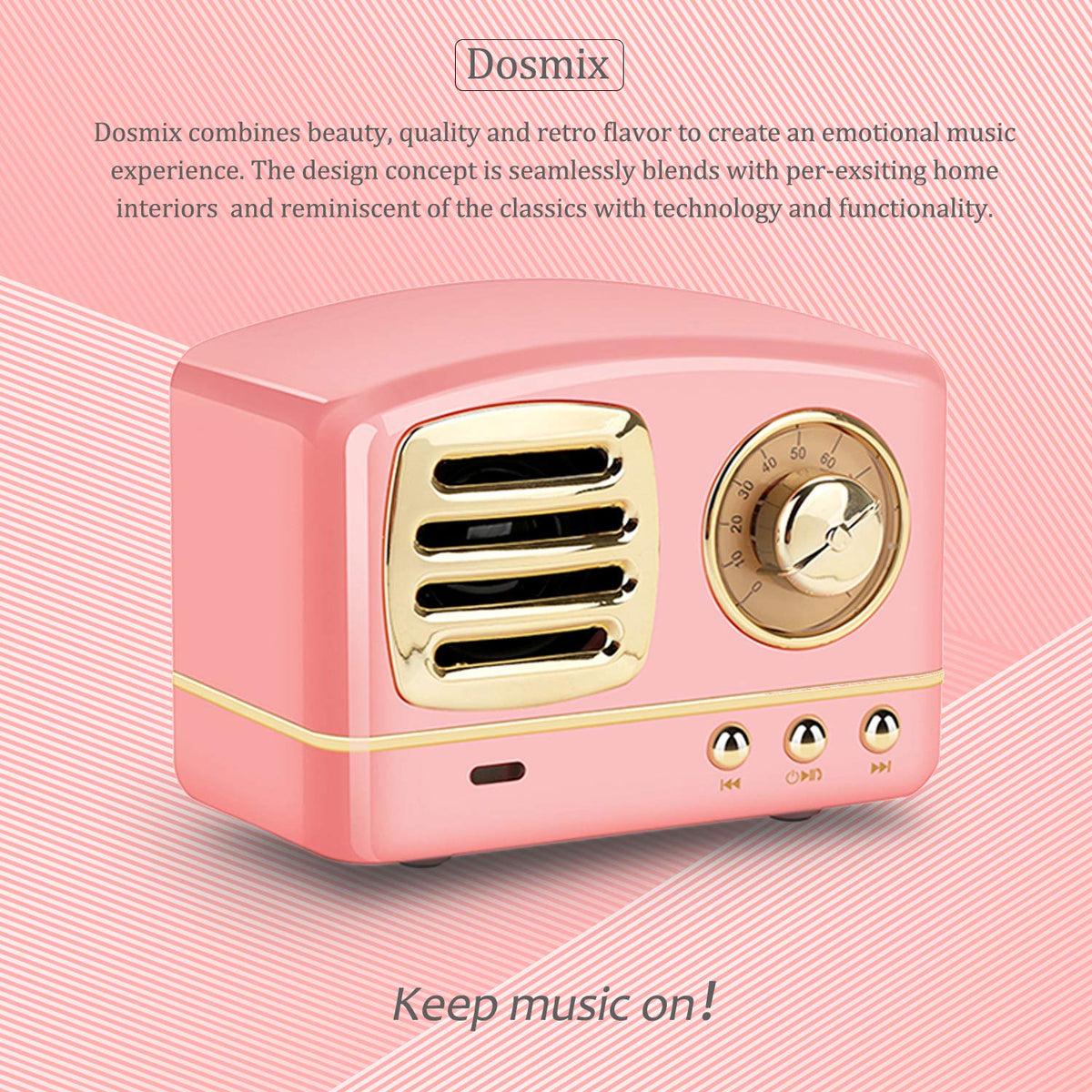 Dosmix pink speaker side controls showing easy access buttons