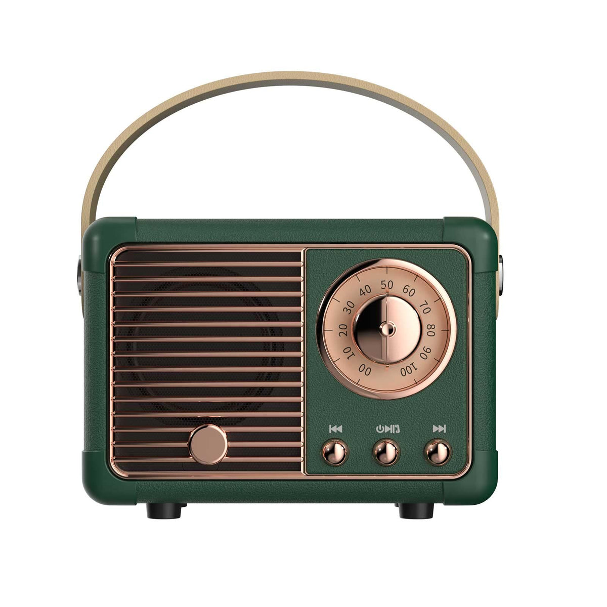 Dosmix retro Bluetooth speaker green front view—compact desk-friendly design for your space.