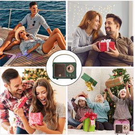 Dosmix retro Bluetooth speaker green side view—portable, ready for rooms or travel.