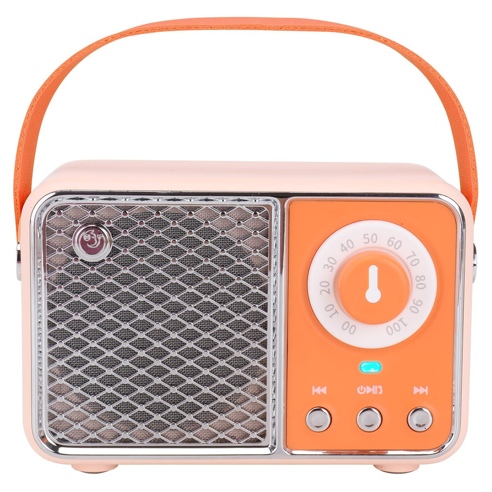 Dosmix retro Bluetooth speaker orange front view, compact and portable for on-the-go listening