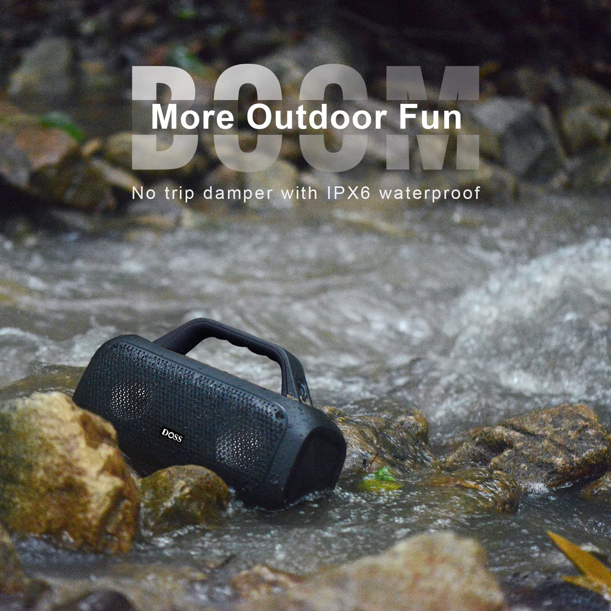 DOSS Extreme Boom battery and ports illustrating the 10400mAh power bank capability.