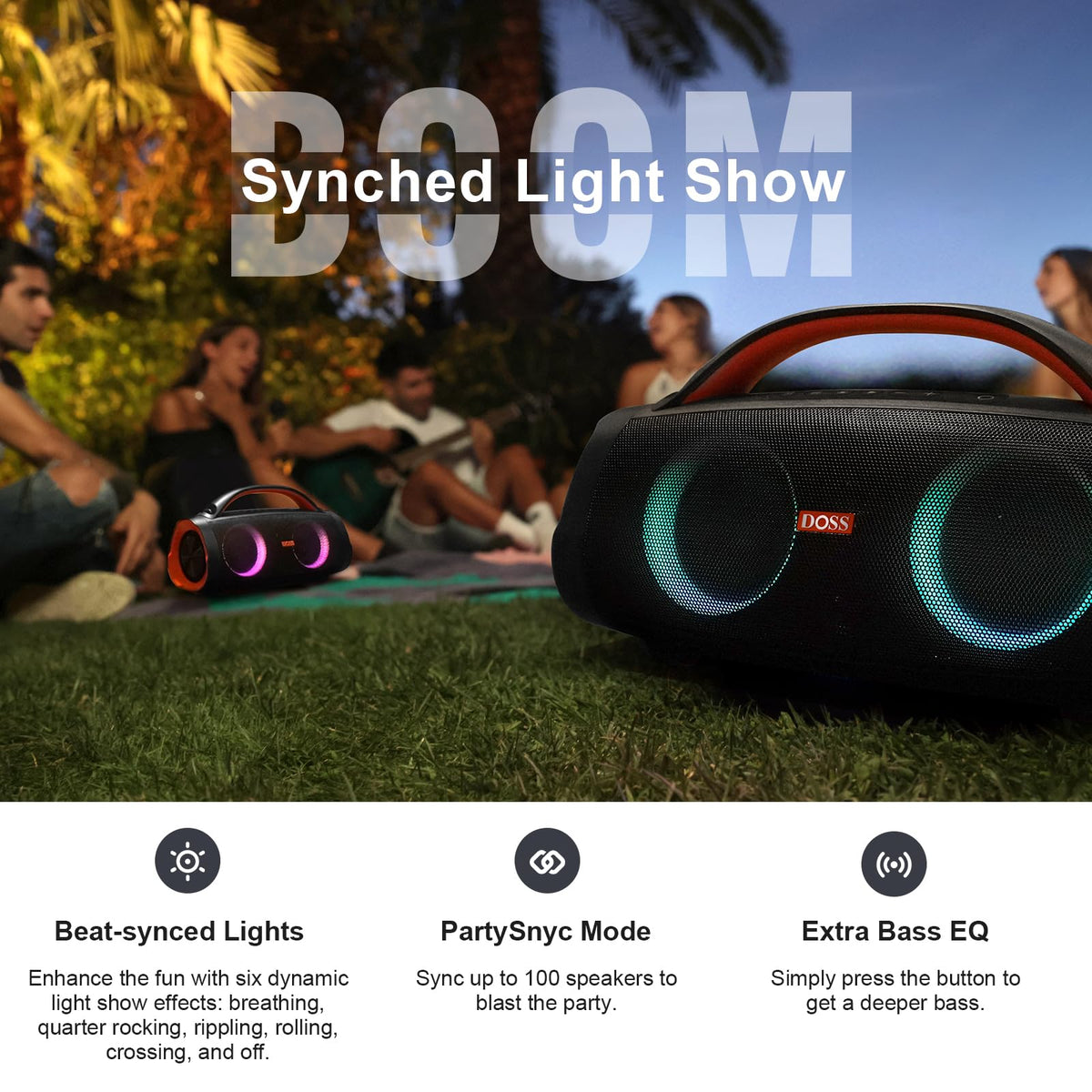 DOSS Extreme Boom+ PartySync capability expands sound with multiple speakers
