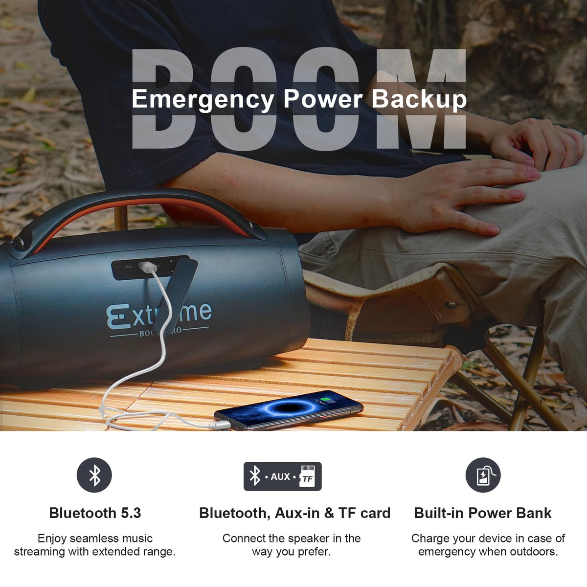 DOSS Extreme Boom+ built-in USB-A port for charging devices