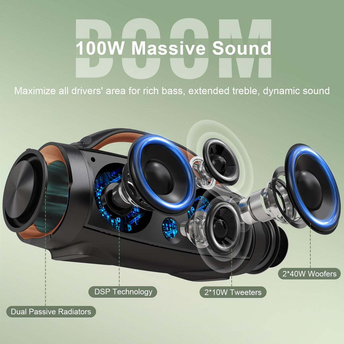 DOSS Extreme Boom+ side view highlighting portability for travel and gatherings