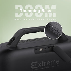 DOSS Extreme Boom portable handle demonstrated for easy camping transport.