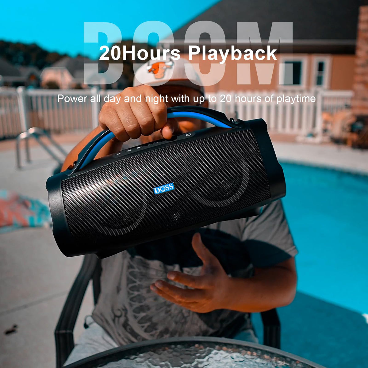 DOSS Extreme Boom Pro 10400mAh battery powers long listening sessions.