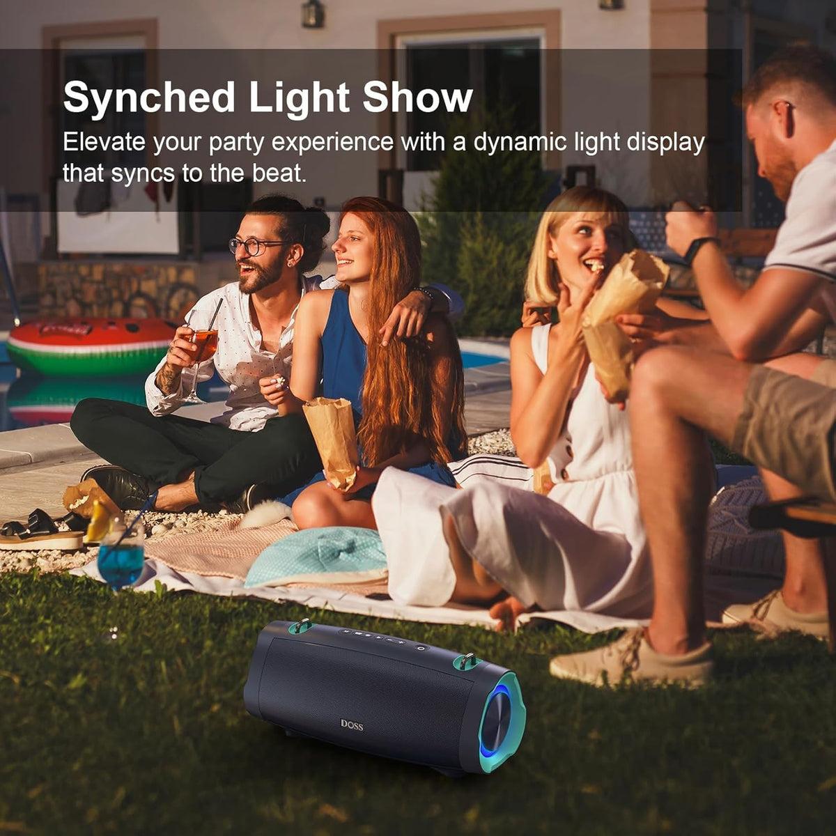 DOSS Extreme Boom Pro D100 beat-sync lights add dynamic rhythm to any gathering.