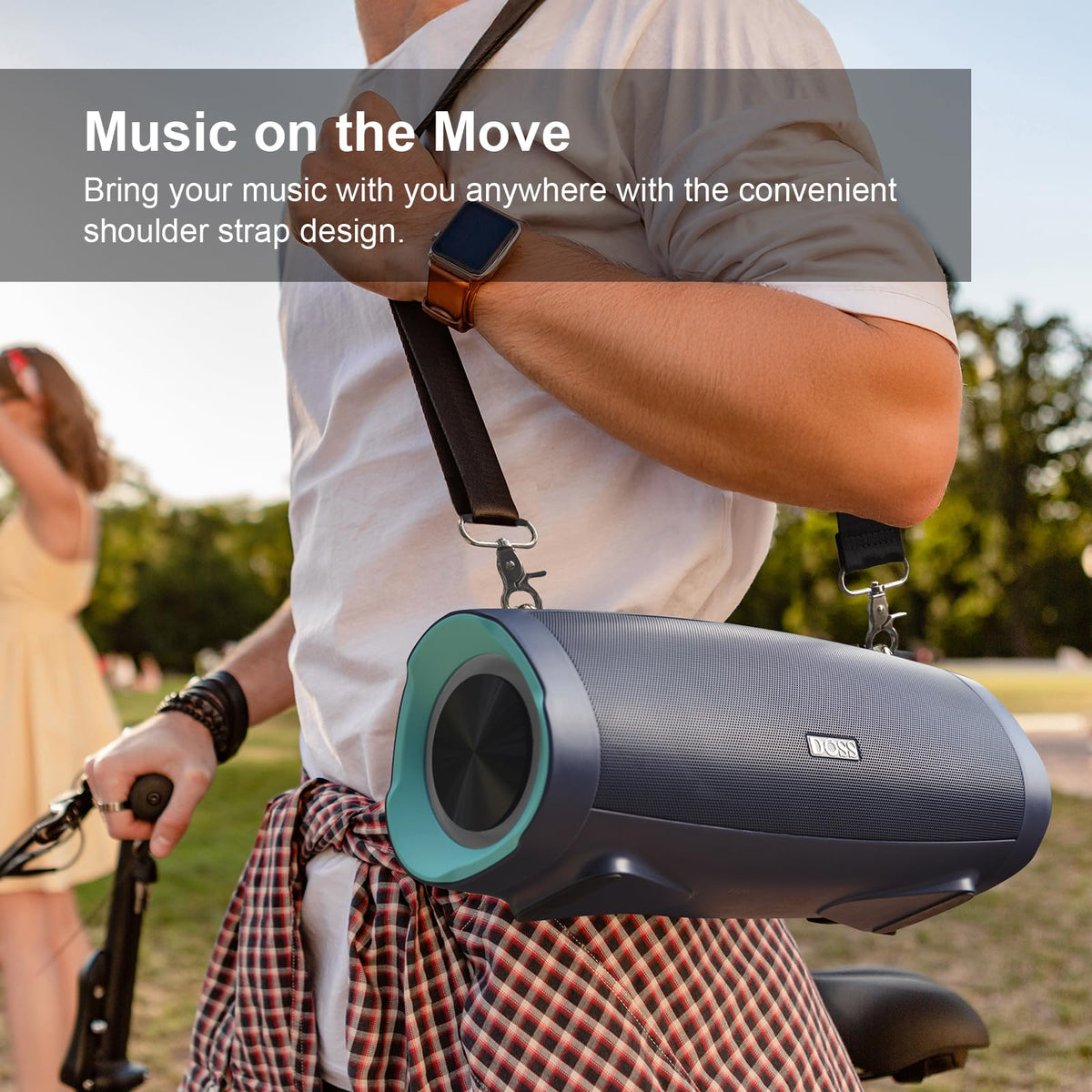 DOSS Extreme Boom Pro D100 DSP technology detail supports balanced sound.
