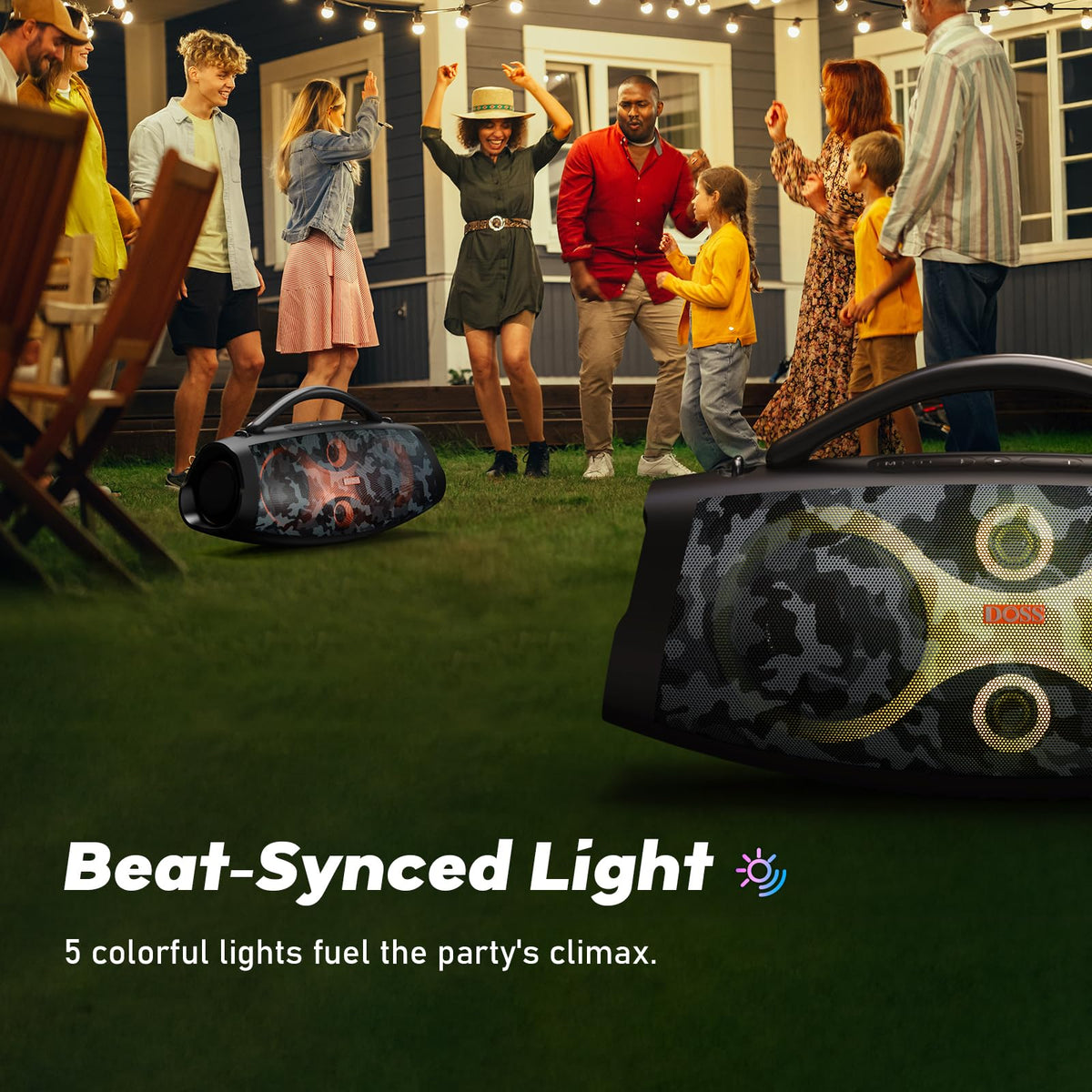 DOSS Extreme Boom Pro D200 LED light show synced to music