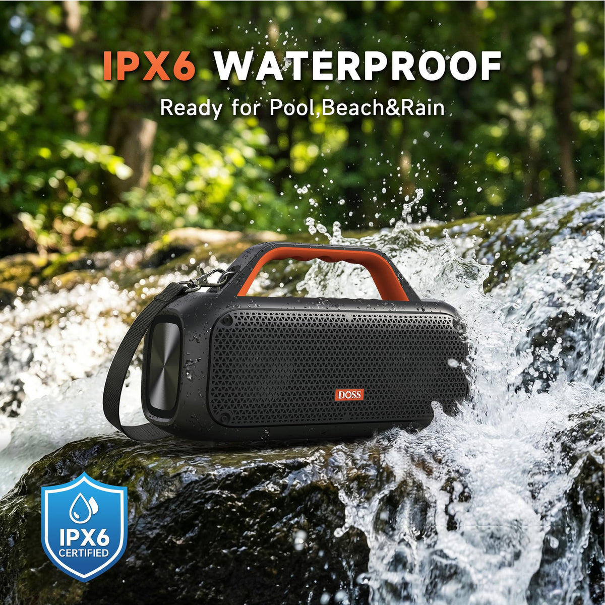 DOSS Extreme Boom IPX6 waterproof design resists splashes and rain.