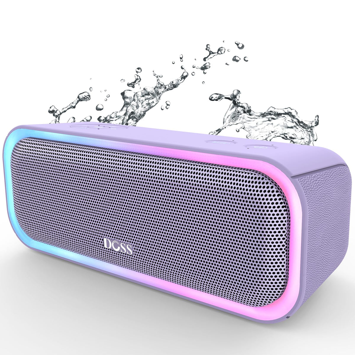 DOSS SoundBox Pro front view with 20W stereo and multicolor lights for outdoor parties