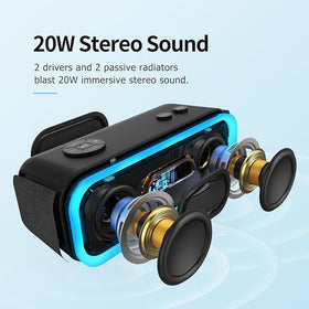 DOSS SoundBox Pro side profile highlighting passive radiators for stronger bass