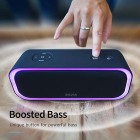 DOSS SoundBox Pro top controls with buttons for bass, play and Bluetooth convenience
