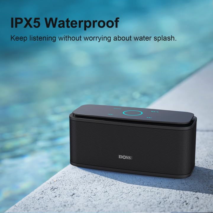 DOSS SoundBox Touch rear view with ports and product label details