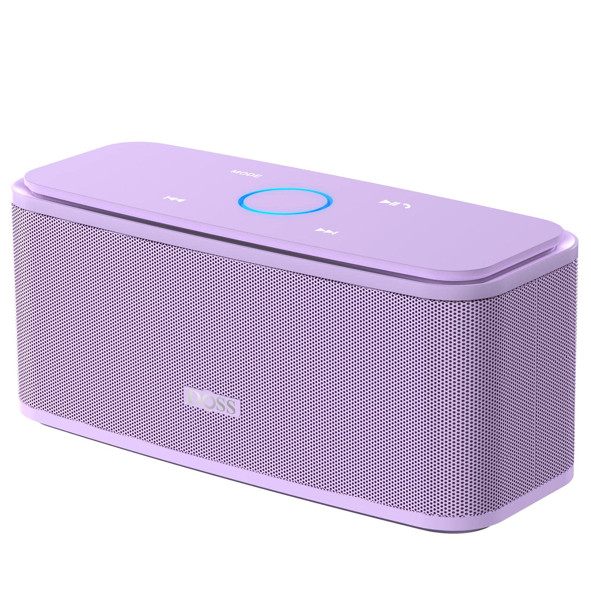 DOSS speaker front view showing grille and compact stereo benefit